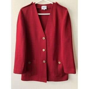 Vintage '80s Luisa Spagnoli Old Money Red Knit Wool Jacket Epaulettes Medium